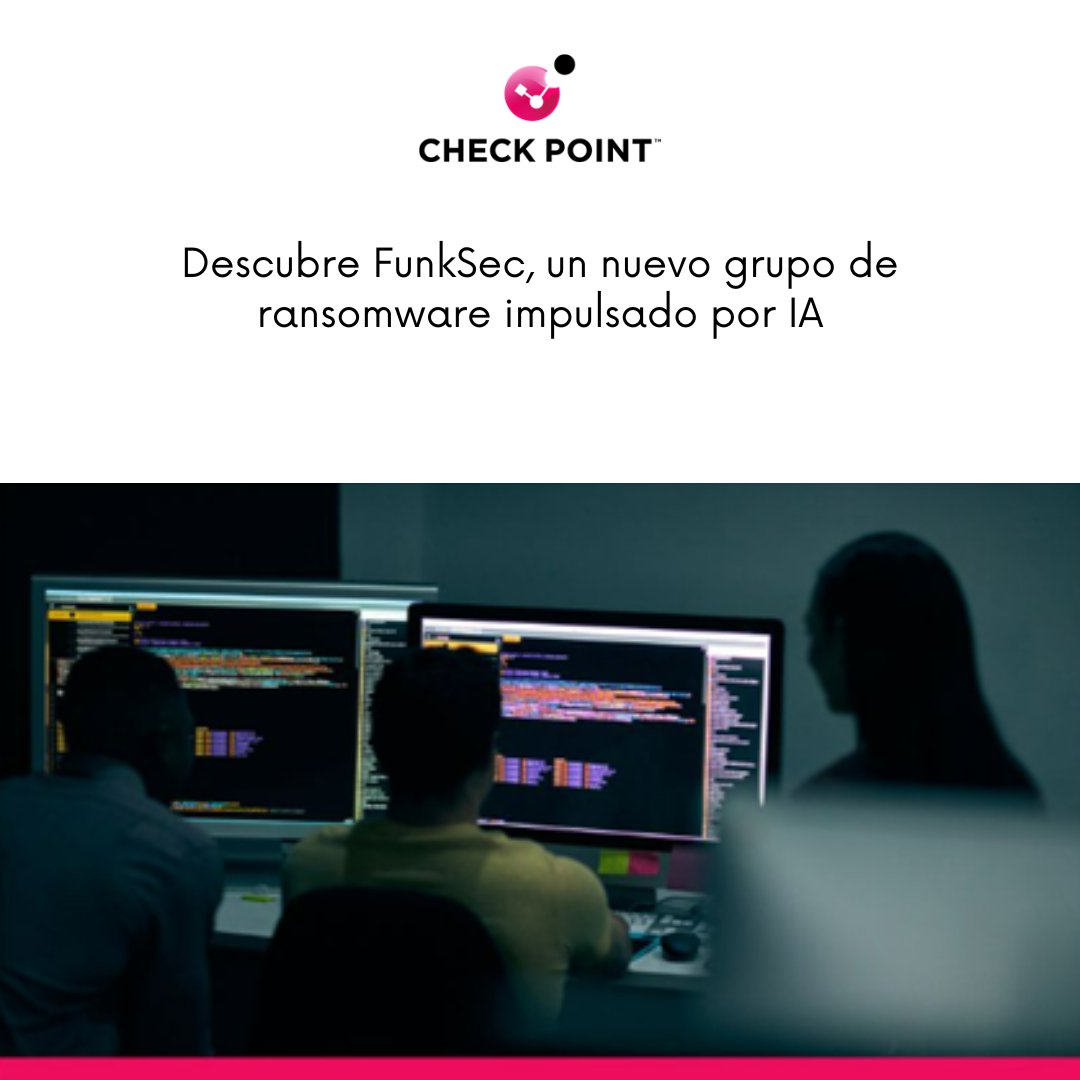 Check Point Software - España (@checkpointspain) on Twitter photo 📢 ¡Alerta de #ransomware!
💻💥 <a href="/_CPResearch_/">Check Point Research</a> ha identificado un nuevo grupo de #ransomware llamado Funksec, que utiliza la #IA 🤖 para crear malware y se ha cobrado más de 85 víctimas en diciembre.
🔗 Lee todos los detalles en nuestro blog: s.mtrbio.com/tnjhfiwtoy 📢 ¡Alerta de #ransomware!
💻💥 <a href="/_CPResearch_/">Check Point Research</a> ha identificado un nuevo grupo de #ransomware llamado Funksec, que utiliza la #IA 🤖 para crear malware y se ha cobrado más de 85 víctimas en diciembre.
🔗 Lee todos los detalles en nuestro blog: s.mtrbio.com/tnjhfiwtoy