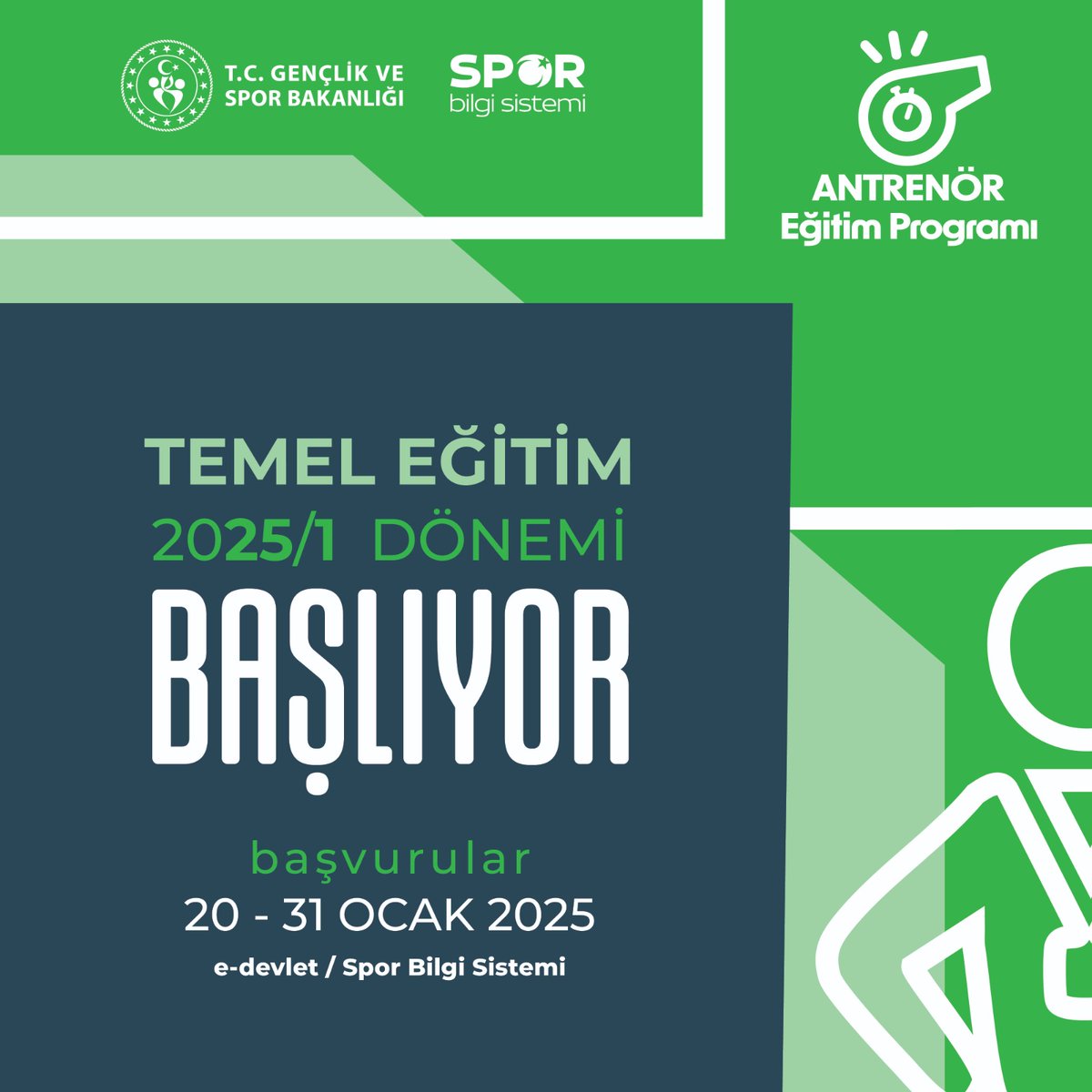 2025 yılının birinci Antrenör Temel Eğitim Programı için başvurular başladı 

Anadolu Üniversitesi Sürekli Eğitim Uygulama ve Araştırma Merkezi tarafından uzaktan eğitim modeli ile yürütülen eğitim programı başvuruları, 31 Ocak 2025 tarihine kadar e-Devlet Kapısı üzerinden