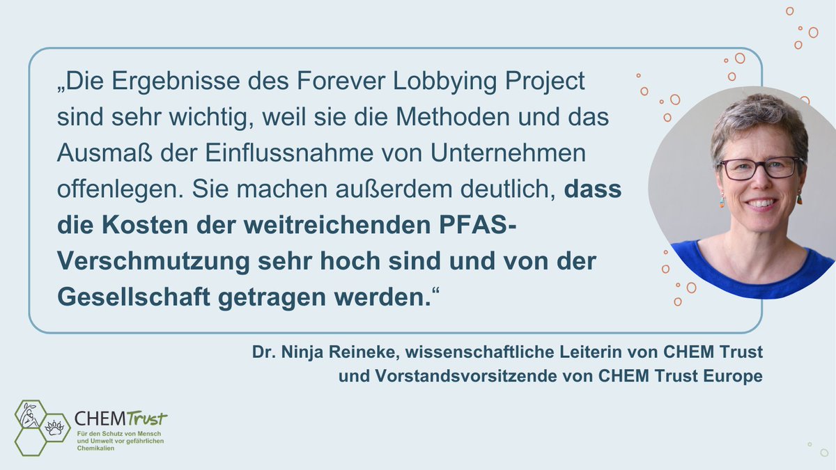 Nur ein schnelles und umfassendes Verbot der schädlichen #PFAS-Chemikalien kann Umweltbelastungen und menschliches Leid verringern 🌍❤️‍🩹

Das #ForeverLobbying Project zeigt, wie verschiedene Unternehmen versuchen, das geplante Verbot abzuschwächen:
👉chemtrust.org/de/forever-lob…