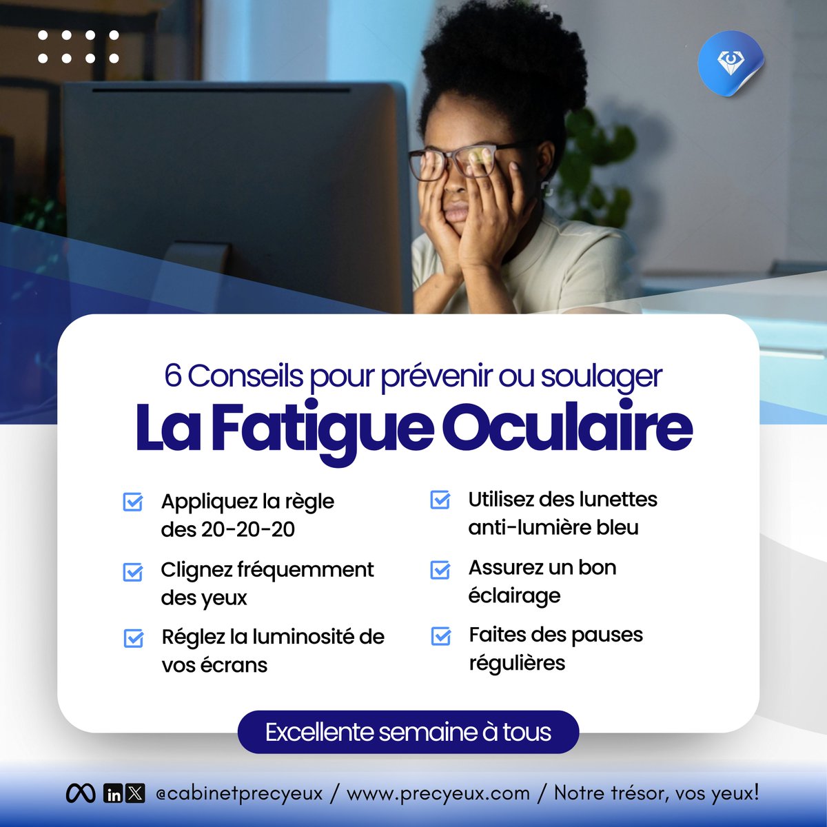 Si vous remarquez que cette fatigue devient récurrente ou gêne, il est judicieux de prendre rendez-vous avec l'un de nos spécialistes sur precyeux.com.

Avez-vous déjà fait face à ces symptômes ou ressenti une gêne particulière la semaine dernière ?