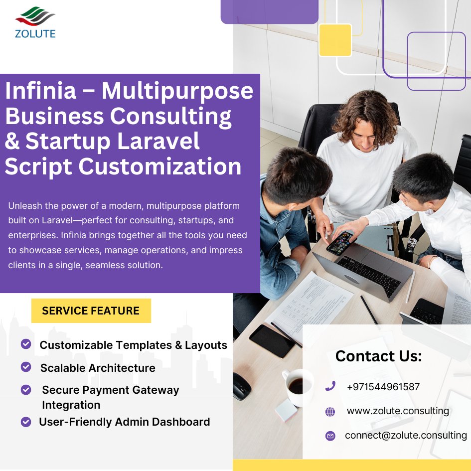 ZOLUTE's tweet photo. Scale Your Business with Infinia!
https://t.co/tmThHSIpGB
Ready to elevate your business presence? Get in touch to customize Infinia and unlock new growth opportunities!
#Infinia #BusinessConsulting #StartupSolutions #Laravel #DigitalTransformation #CustomPlatform #ScalableTech https://t.co/XLdsrWfTnV