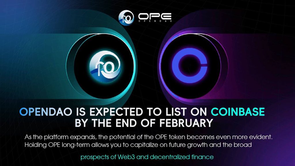 DenisehardJosef's tweet photo. OpenDao is expected to list on Coinbase by the end of February. As the platform expands, the potential of the OPE token becomes even more evident. Holding OPE long-term allows you to capitalize on future growth and the broad prospects of Web3 and decentralized finance. #OpenDao #OPEtoken #LongTermInvestment #DigitalAssets #Web3