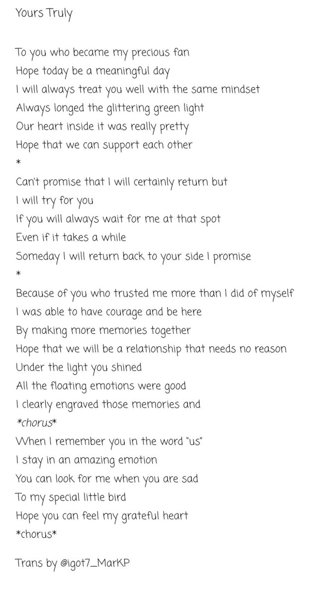igot7_MarKP's tweet photo. ENG TRANS for Yours Truly

#GOT7  #갓세븐  #MARK #JAYB #JACKSON #JINYOUNG #YOUNGJAE #BAMBAM #YUGYEOM #마크 #제이비 #잭슨 #진영 #영재 #뱀뱀 #유겸 #IGOT7  #아가새 #WINTER_HEPTAGON https://t.co/aYeWVqBMtd