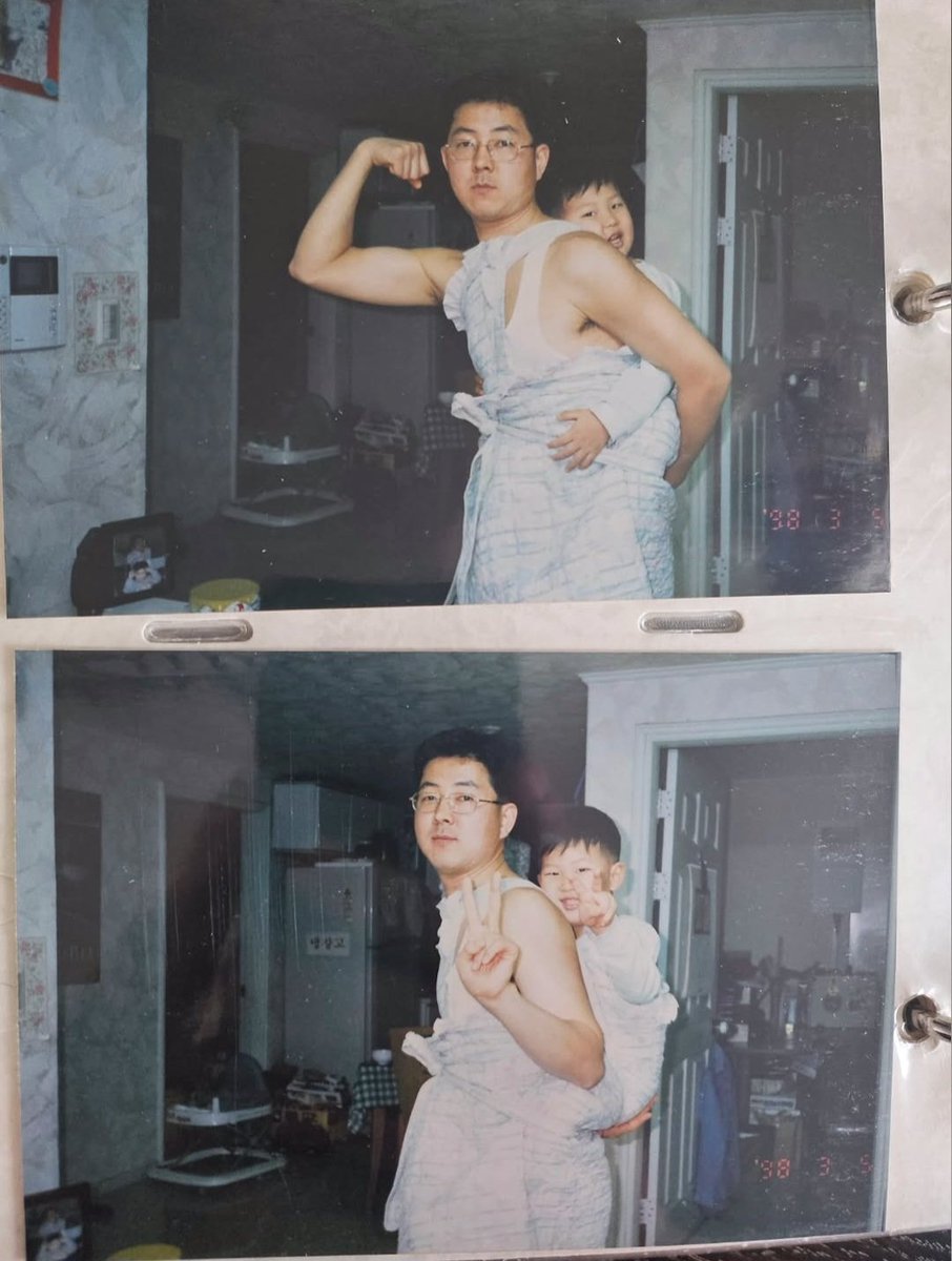 MyLoving2Seok's tweet photo. A rare photo of Namjoon's dad carrying the entire K-pop industry on his back in 1998, not knowing his son would become the backbone of K-pop's future 😌 https://t.co/Hj2IEJySRF