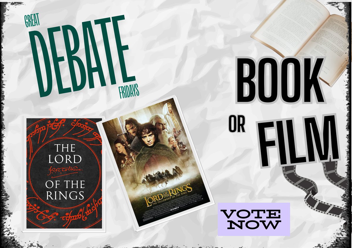 It's GREAT DEBATE FRIDAY and we're starting out this term debating which was better the BOOK or the FILM? This week we are talking about The Lord of the Rings. So which was better - the book or the film? #greatdebatefridays #bookvsfilm #getvoting #shorehamreads