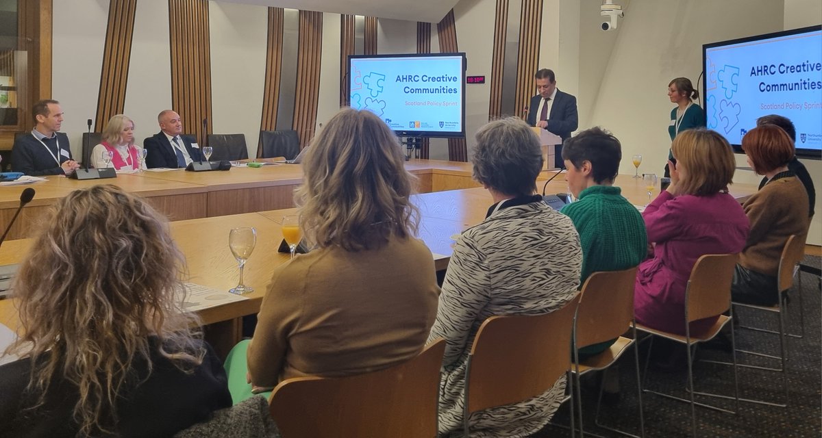 HelenApsey's tweet photo. Brilliant to share our policy solution suggestions with such an engaged group of cross-sector participants at our @ahrcpress #CreativeCommunities Policy Sprint on Health and Wellbeing @ScotParl. 

Huge thanks to @FoysolChoudhury for sponsoring the event. https://t.co/Vv2GhU6tDJ