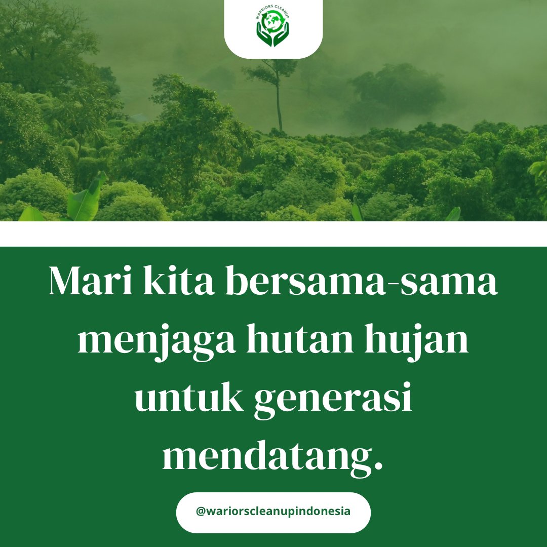 warriorscleanup's tweet photo. Setiap menit, satu lapangan hutan hujan hilang. Habitat musnah, iklim kacau, dan kehidupan terancam. 🌏

Ayo kurangi produk tak ramah lingkungan, dukung gerakan hijau, dan jaga hutan untuk masa depan!

#SaveTheRainforest #JagaHutan https://t.co/WQsUI0hhqT