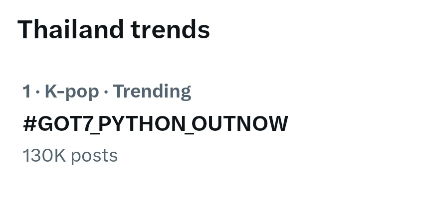 [Thailand Trends] No.1 🇹🇭

▪︎ 130K #GOT7_PYTHON_OUTNOW

ลุยกันต่อที่ 200K ไหวกันป่าวอากาเซ่🫡🐤

GOT WINTER HEPTAGON EP
#GOT7_PYTHON_OUTNOW