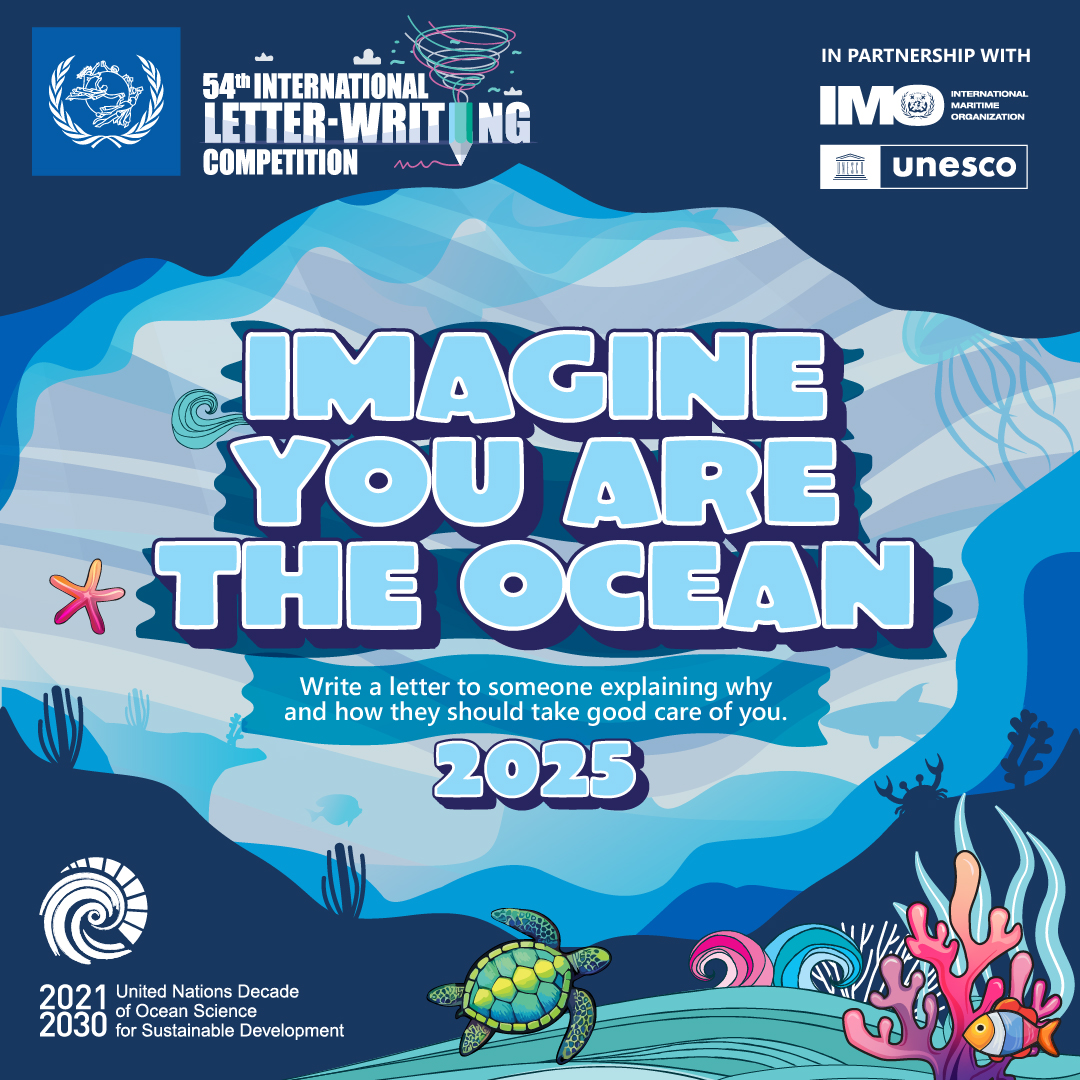 Universal Postal Union (@upu_un) on Twitter photo Itās time to give the ocean a voice!š
For the 54th International Letter-Writing Competition #ILWC, UPU, <a href="/IMOHQ/">International Maritime Organization</a>, and <a href="/UNESCO/">UNESCO šļø #Education #Sciences #Culture šŗš³</a> invite children from around the world to write letters that inspire action to #SaveOurOcean.
Learn more: bit.ly/ilwc25
#OceanDecade #SDG14 Itās time to give the ocean a voice!š
For the 54th International Letter-Writing Competition #ILWC, UPU, <a href="/IMOHQ/">International Maritime Organization</a>, and <a href="/UNESCO/">UNESCO šļø #Education #Sciences #Culture šŗš³</a> invite children from around the world to write letters that inspire action to #SaveOurOcean.
Learn more: bit.ly/ilwc25
#OceanDecade #SDG14