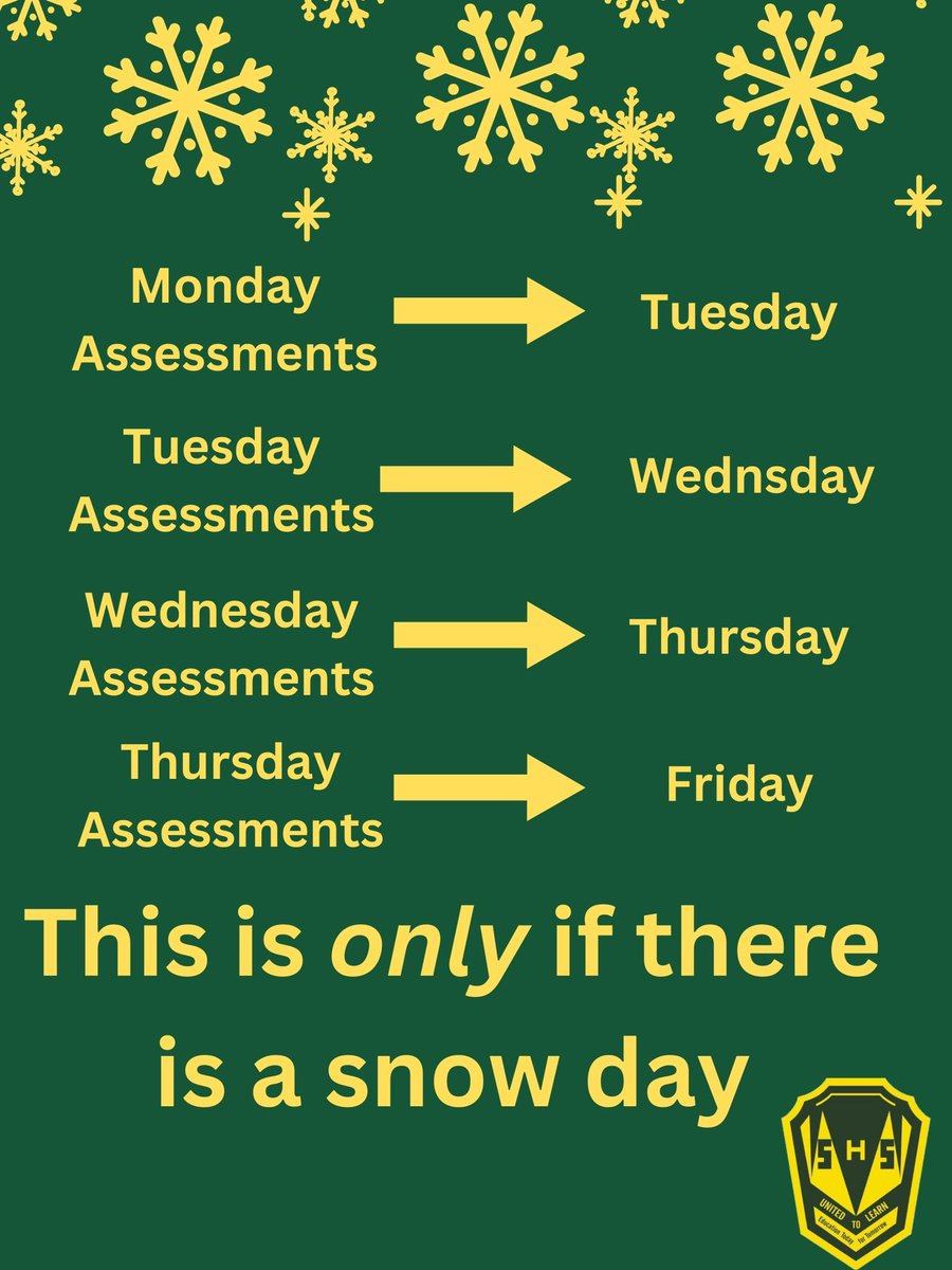 With today being a snow day, this 👇🏼 is our schedule starting tomorrow. #Seabee #HighSchool