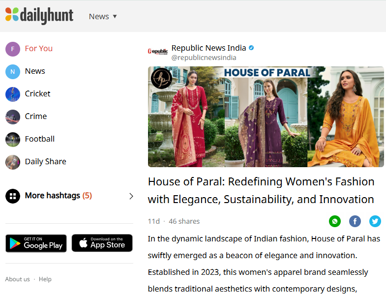 houseofparal's tweet photo. Let your style speak volumes while staying kind to the planet.🌸💫 As covered by Daily Hunt India. 

Tap: https://t.co/IhXEcKlWvo

SHOP NOW - https://t.co/jIbKTIi5mq

#houseofparal #sustainablefashion #womensfashion #ecofriendlystyle #consciousfashion #dailyhunt https://t.co/ER4he52wVo