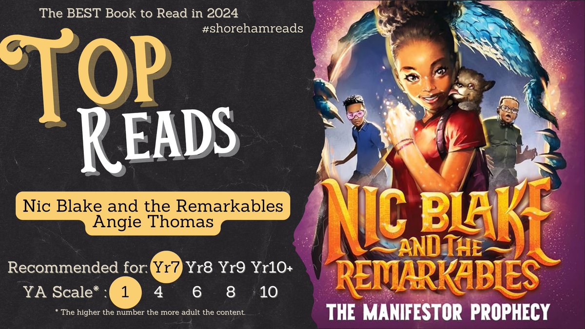 This week's TOP READ is NIC BLAKE AND THE REMARKABLES by Angie Thomas. We think this book is absolutely brilliant! #shorehamreads #topreads #lovetoread