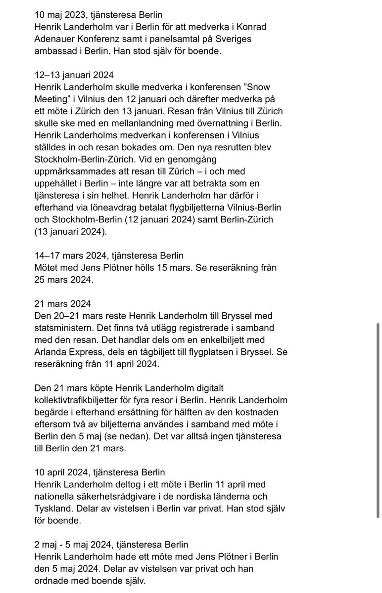 Här är mitt fullständiga svar till Aftonbladet med detaljerad redogörelse för mina resor till och via Berlin. Alla resor är gjorda i tjänsten, men några har inte följt Regeringskansliets reseriktlinjer och därför betalats av mig. Jag har aldrig rest privat på RK:s bekostnad.