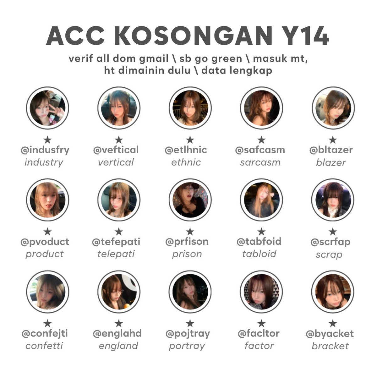 wbktu's tweet photo. ꒰ఎ wts acc kosongan y14 ໒꒱ 

8.5OO / acc, take >1 ada potongan.

— verif all (no mastif) dom gmail
— all green
— masuk mt, ht harus dimainin dulu
— dapat data acc lengkap, email ga pending
— avail all fitur X

#zonauang #zonaba https://t.co/Z9XEZYD9kX