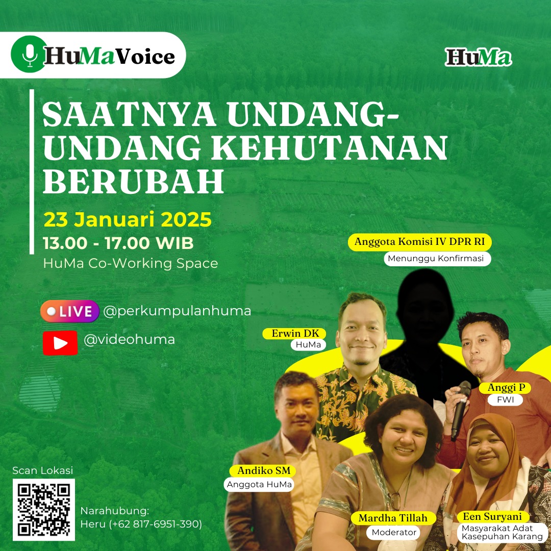 Halo Masyarakat! 

Kami mau obrolin revisi Undang-Undang Kehutanan. 

Yuk berikan masukanmu untuk perubahan Undang-Undang Kehutanan. 

Ikuti diskusi kami yaaa

#HukumUntukRakyay