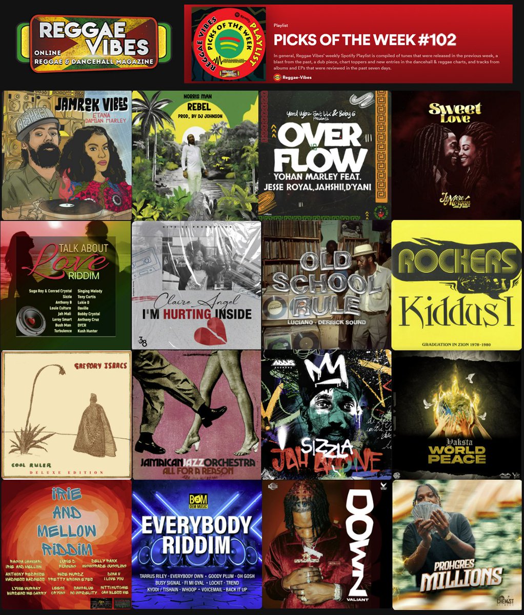 REGGAE VIBES SPOTIFY PLAYLIST #102
Enjoy listening to these and other tunes that are featured on this week's Reggae Vibes Spotify playlist: PICKS OF THE WEEK, compiled by the Reggae Vibes crew.
#NorrisMan #Etana #DamianMarley #Sizzla #SounBwoii #NigyBoy
open.spotify.com/playlist/2wwdw…