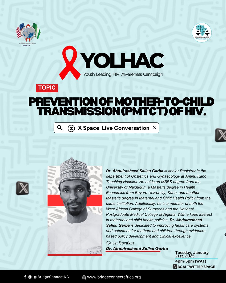 Our esteemed guest speaker, Dr. Abdulrasheed Salisu Garba (<a href="/esgarba92/">Abdulrasheed Salisu Garba</a> ) an expert with a passion for maternal and child health policies.

This session is part of our monthly webinar series for the #YOLHAC project, proudly supported by <a href="/PEPFAR/">PEPFAR</a>