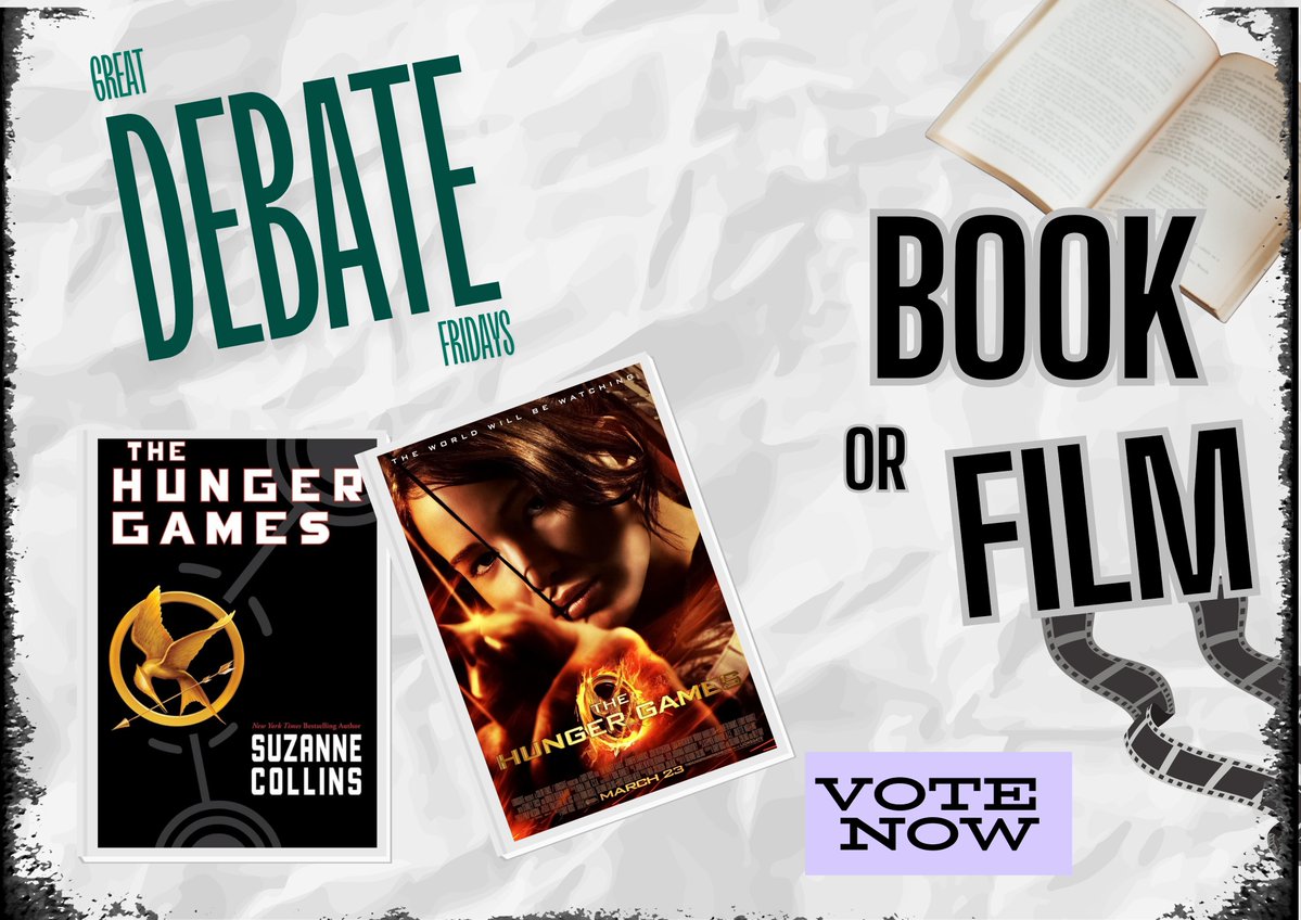 It's GREAT DEBATE FRIDAY and we're starting out this term debating which was better the BOOK or the FILM? This week we are talking about The Hunger Games. So which was better - the book or the film? #greatdebatefridays #bookvsfilm #getvoting #shorehamreads