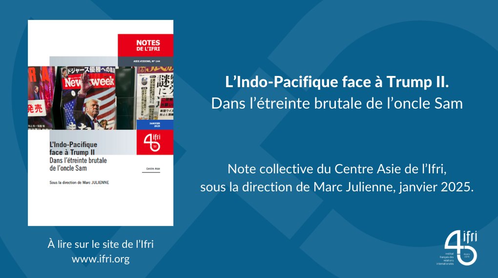 [🔎À lire] <a href="/IFRI_asie/">Ifri - Centre Asie</a> publie une note collective regroupant les expertises de neuf chercheurs afin de fournir un éclairage sur la stratégie de Donald Trump dans l'Indo-Pacifique à l'aune de son nouveau mandat qui débute aujourd'hui.

🇺🇸 Sous l’administration Trump II, la