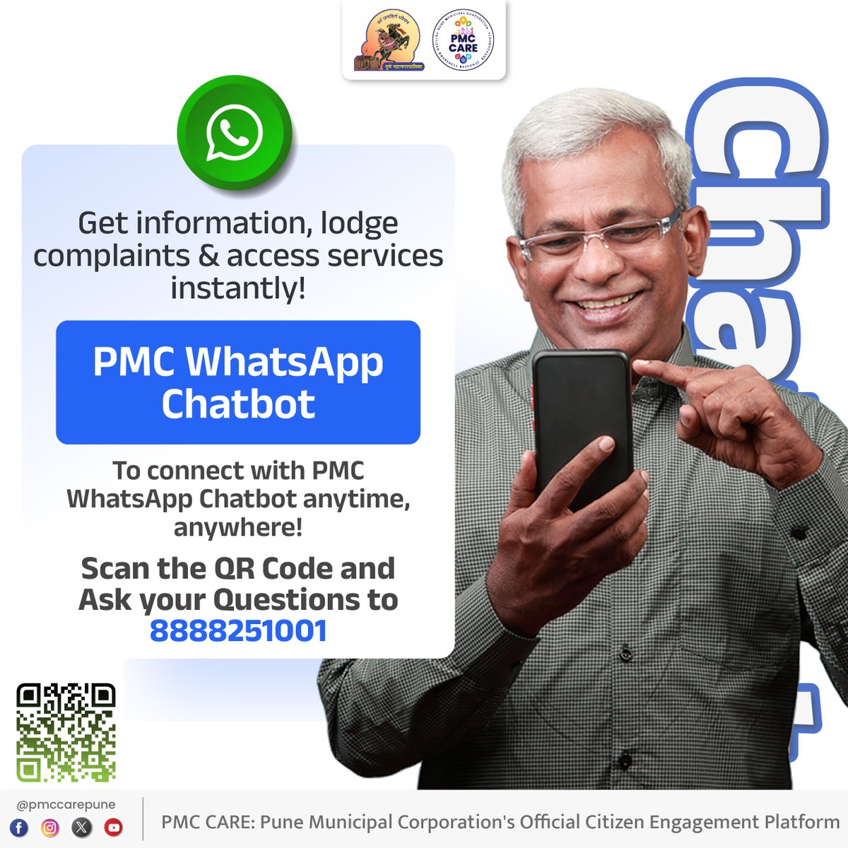pmccarepune's tweet photo. PMC WhatsApp Chatbot Service

Save the Number: 8888251001
Scan the QR Code and Ask your Questions

#pmc #pmccare #chatbot #chat #service #whatsapp #pmcservices #online https://t.co/A3Gb927VzJ