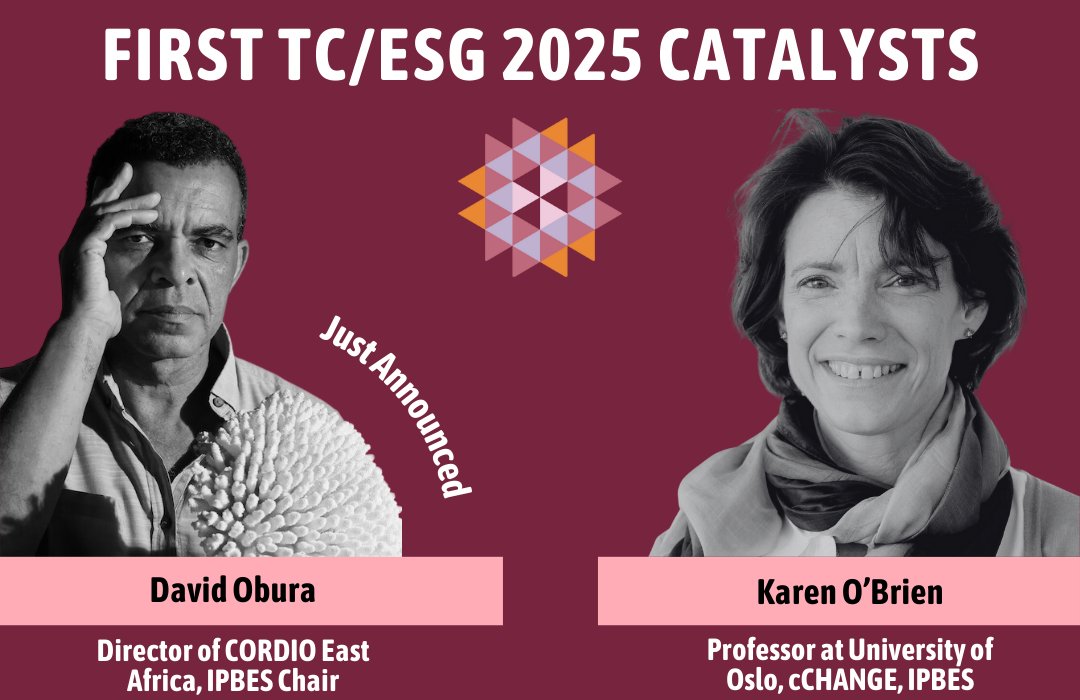 Transformations Community (@transformcomm) on Twitter photo ✨Meet the #TCESG25 Catalysts!
🎙️<a href="/dobura/">David Obura</a>: Marine biodiversity & sustainability expert, IPBES Chair.
🎙️Karen O'Brien: Climate justice leader, co-chair of IPBES Transformative Change Assessment.
💡2 weeks left to submit proposals! Deadline: Feb 2
📩Submit: transformationscommunity.org/tcesg25-call-f… ✨Meet the #TCESG25 Catalysts!
🎙️<a href="/dobura/">David Obura</a>: Marine biodiversity & sustainability expert, IPBES Chair.
🎙️Karen O'Brien: Climate justice leader, co-chair of IPBES Transformative Change Assessment.
💡2 weeks left to submit proposals! Deadline: Feb 2
📩Submit: transformationscommunity.org/tcesg25-call-f…