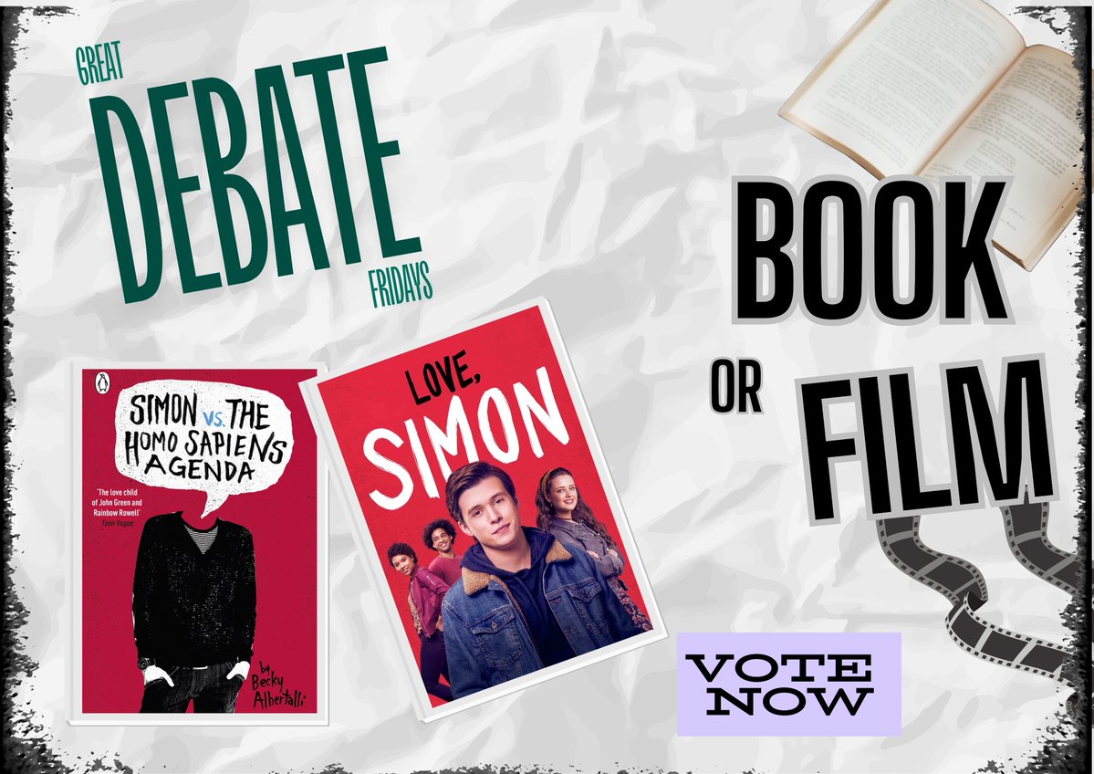It's GREAT DEBATE FRIDAY and we're starting out this term debating which was better the BOOK or the FILM? This week we are talking about Simon and the Homo Sapiens Agenda (Love, Simon). So which was better - the book or the film? #greatdebatefridays #bookvsfilm #shorehamreads