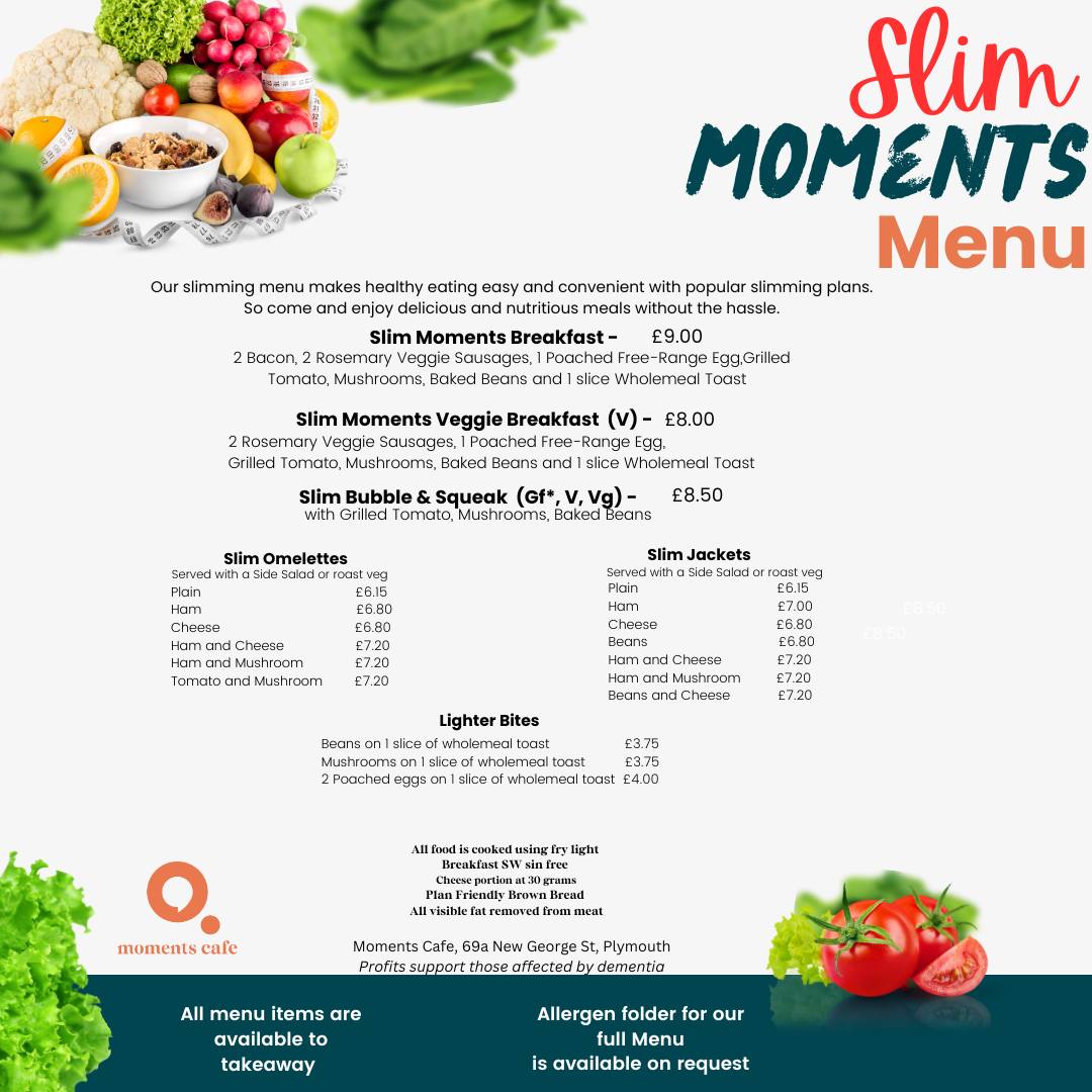 West End Plymouth (@westendplymouth) on Twitter photo ⭐NEW ⭐ Slim Moments menu has launched at <a href="/MomentsPlym/">Moments Café and Memory Matters Hub</a>
The whole menu is packed with flavour and nutrition, so you can reach your health goals without sacrificing delicious food. ⭐NEW ⭐ Slim Moments menu has launched at <a href="/MomentsPlym/">Moments Café and Memory Matters Hub</a>
The whole menu is packed with flavour and nutrition, so you can reach your health goals without sacrificing delicious food.