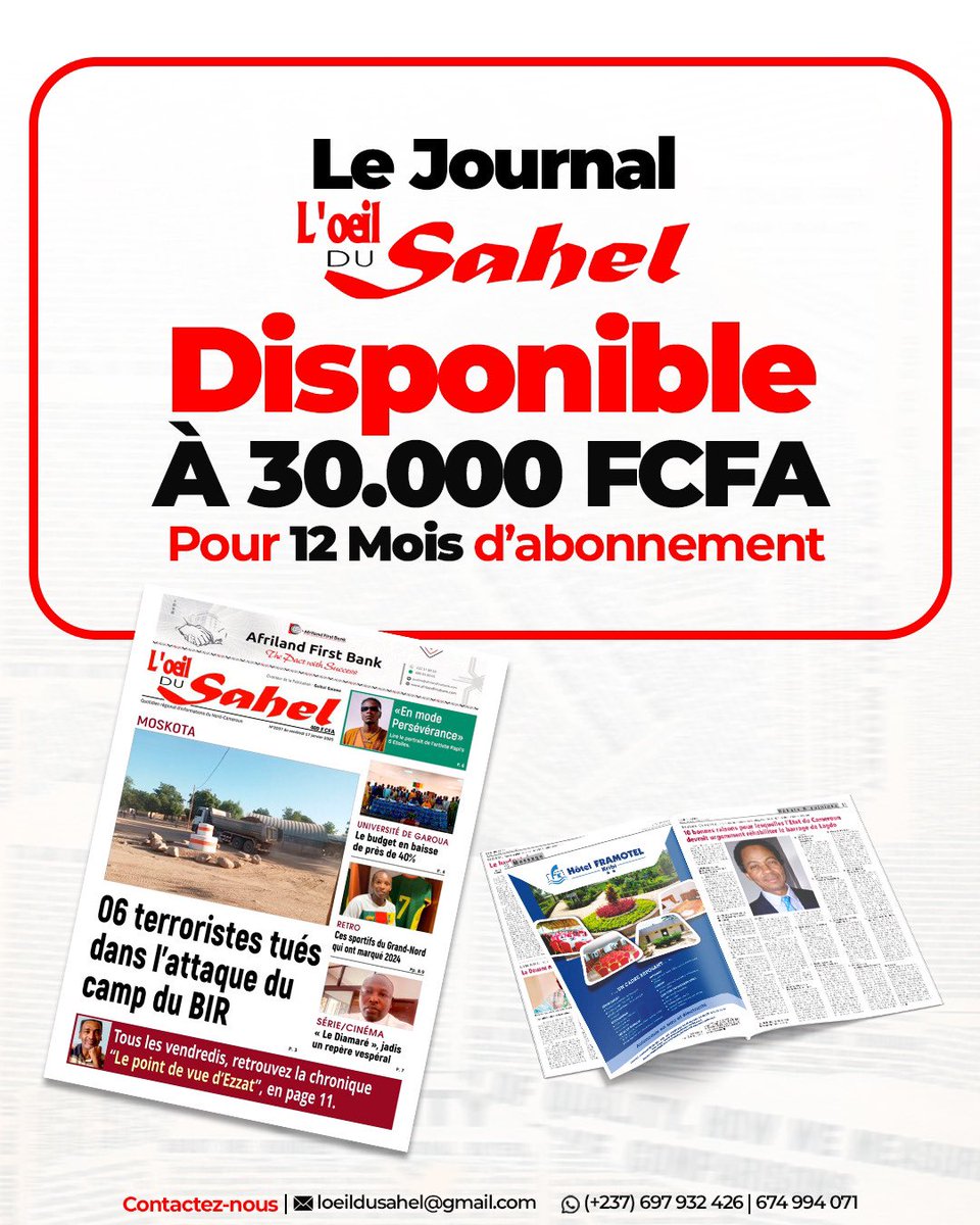 Recevez de lundi à vendredi, l’actualité du Nord-Cameroun.