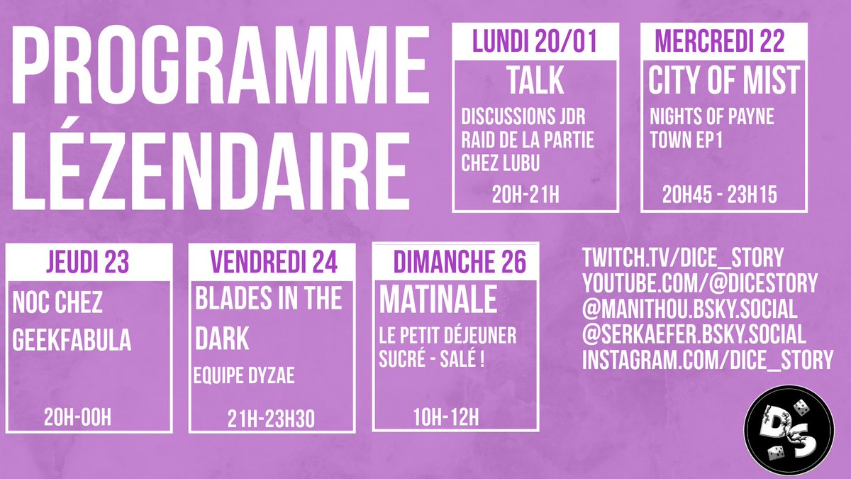 ⭐Kaefer ~Dice Story~ (@m_kaefer) on Twitter photo Une belle semaine de jeu de rôle avec notre bouille 5 fois sur Twitch !
Bon lundi :).
twitch.tv/dice_story
Tous nos réseaux, discords et liens : linktr.ee/Dicestory
#jdr #ttrpg #twitch <a href="/MrManithou/">Manithou -Dice Story-</a> Une belle semaine de jeu de rôle avec notre bouille 5 fois sur Twitch !
Bon lundi :).
twitch.tv/dice_story
Tous nos réseaux, discords et liens : linktr.ee/Dicestory
#jdr #ttrpg #twitch <a href="/MrManithou/">Manithou -Dice Story-</a>
