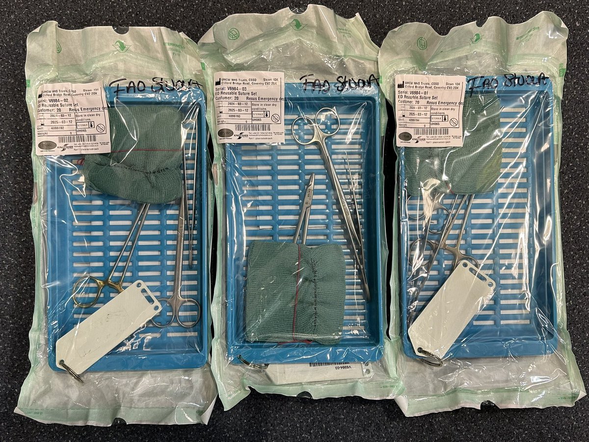 Reusable suture sets are going live in ED this morning! ♻️

Initial calculations show a projected carbon saving equivalent to driving to Barbados and back twice!

After the initial cost, the kits start paying for themselves in year 2
<a href="/TamyColeto/">Tamy Coleto</a> <a href="/GreenED_uk/">GreenED</a> @ElizabethFitzh4