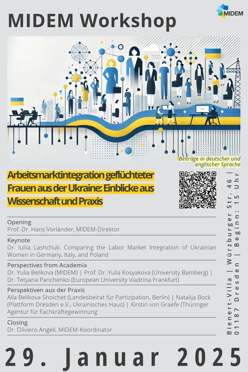 Iuliia Lashchuk (@yulialashchuk) on Twitter photo 🌍 If you're in or near Dresden, join us on January 29 for the <a href="/ForumMIDEM/">Forum MIDEM</a> Workshop.
📊 I’ll present insights from my new report on the labour market integration of women under #TPD in 🇩🇪🇮🇹🇵🇱, discussing it with experts from academia & practice! 🌍 If you're in or near Dresden, join us on January 29 for the <a href="/ForumMIDEM/">Forum MIDEM</a> Workshop.
📊 I’ll present insights from my new report on the labour market integration of women under #TPD in 🇩🇪🇮🇹🇵🇱, discussing it with experts from academia & practice!