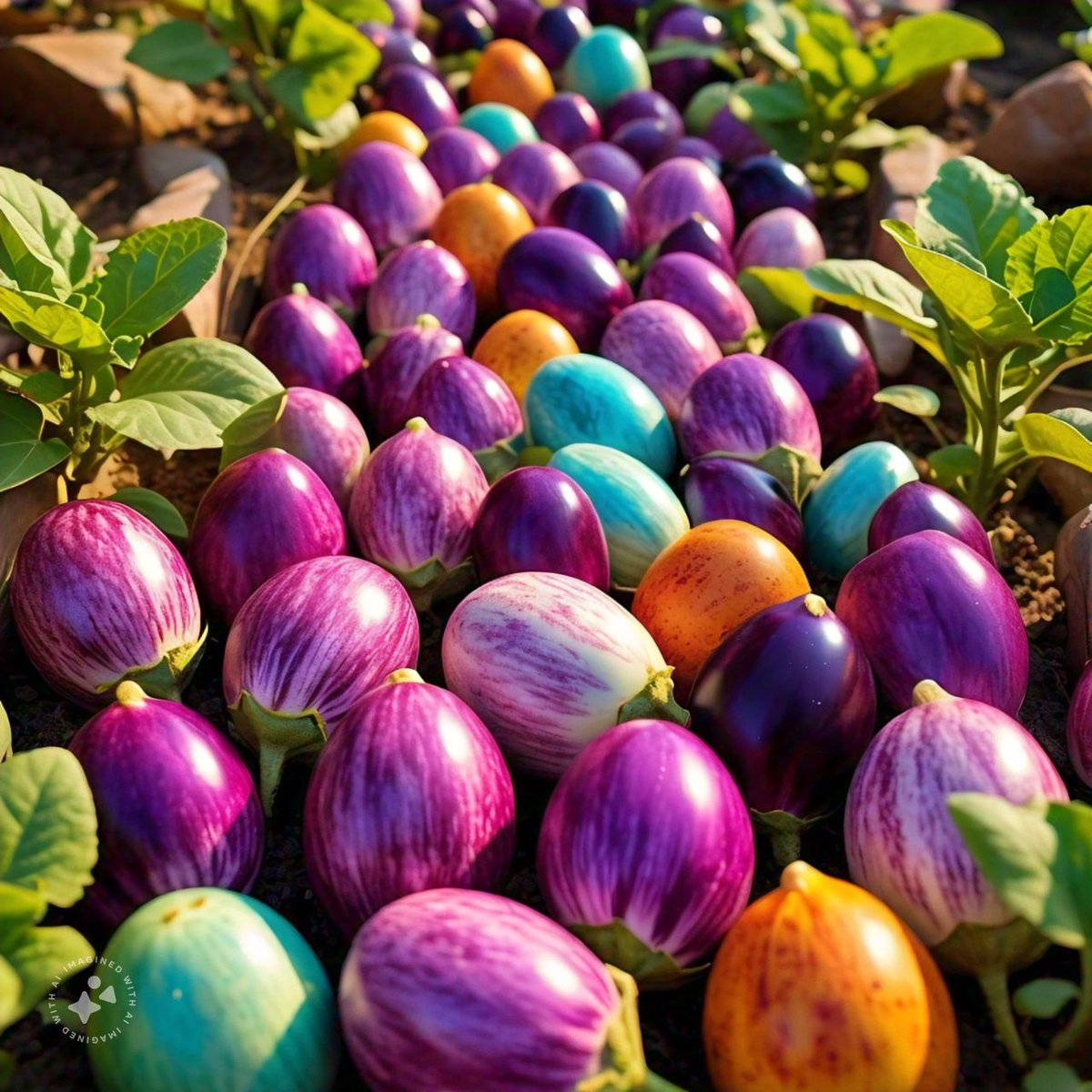 GARDEN EGG OR EGGPLANT 

Most commonly purple, the spongy, absorbent fruit is used in several cuisines. Typically used as a vegetable in cooking, it is a berry by botanical definition. As a member of the genus Solanum, it is related to the tomato, chili pepper, and potato,
