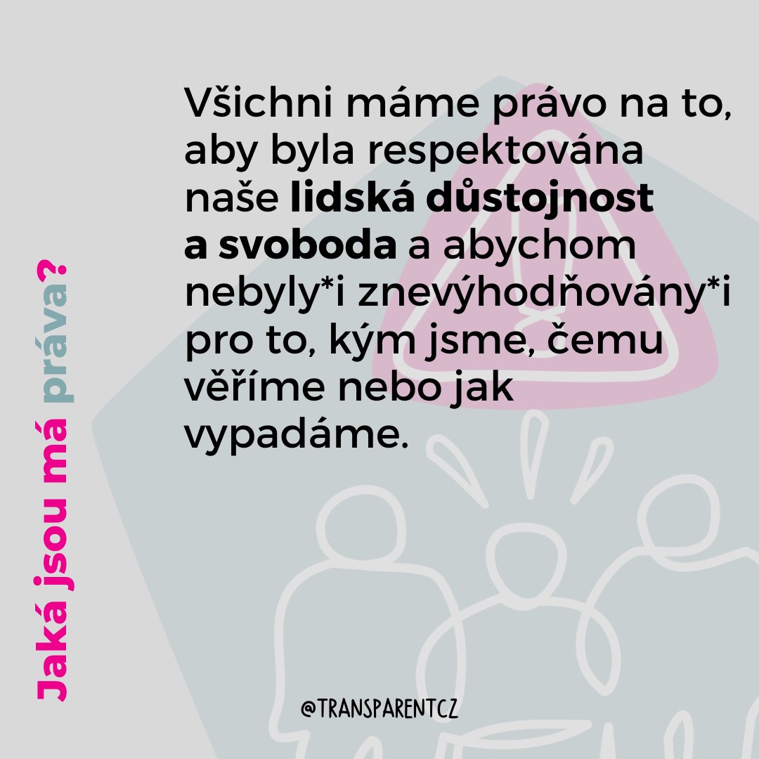 ⚠️Pokud s vámi někdo jedná diskriminačně, můžete se obrátit na veřejného ochránce práv <a href="/ochranceprav/">Ombudsman</a> , kde vám pomůžou posoudit, zda se jedná o diskriminaci či nikoliv a mohou Vám doporučit další kroky: ochrance.cz/potrebuji-pomo…

1/2