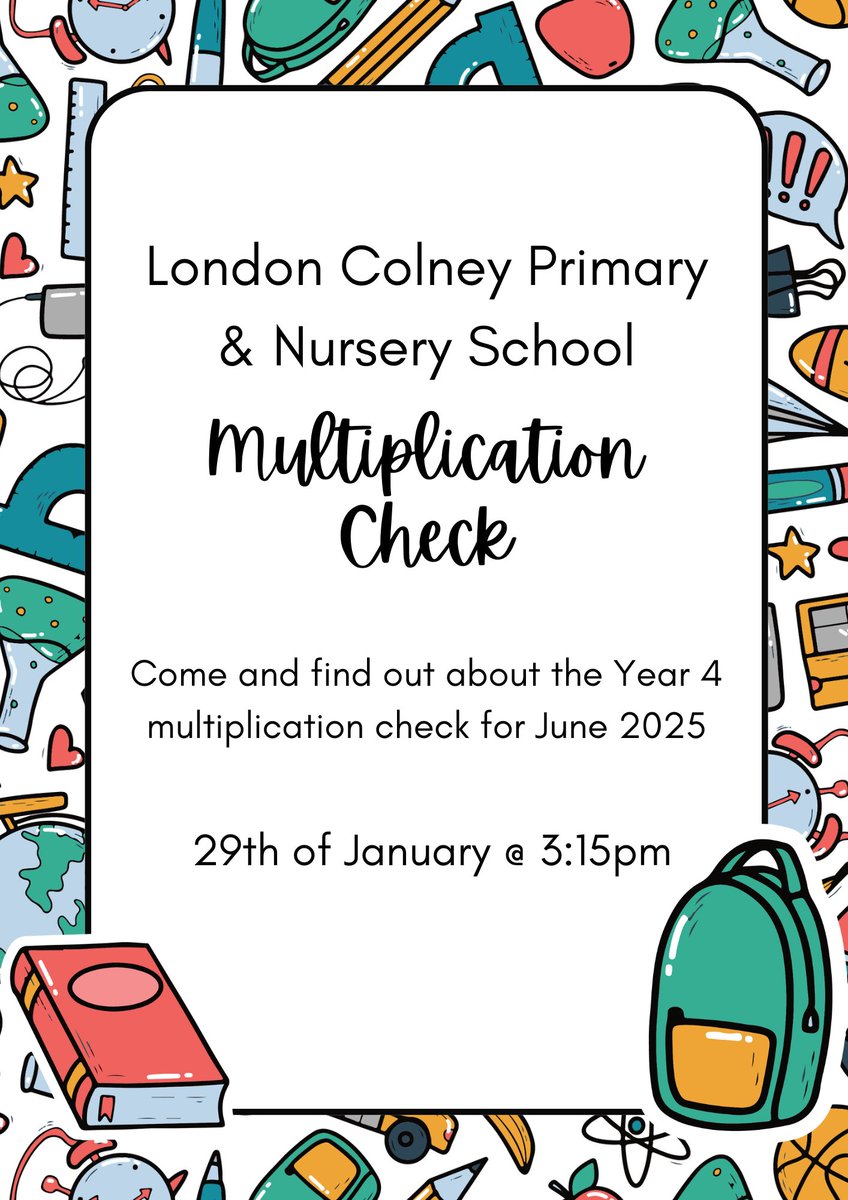 REMINDER: Multiplication check session, Wednesday the 29th January at 3:15pm