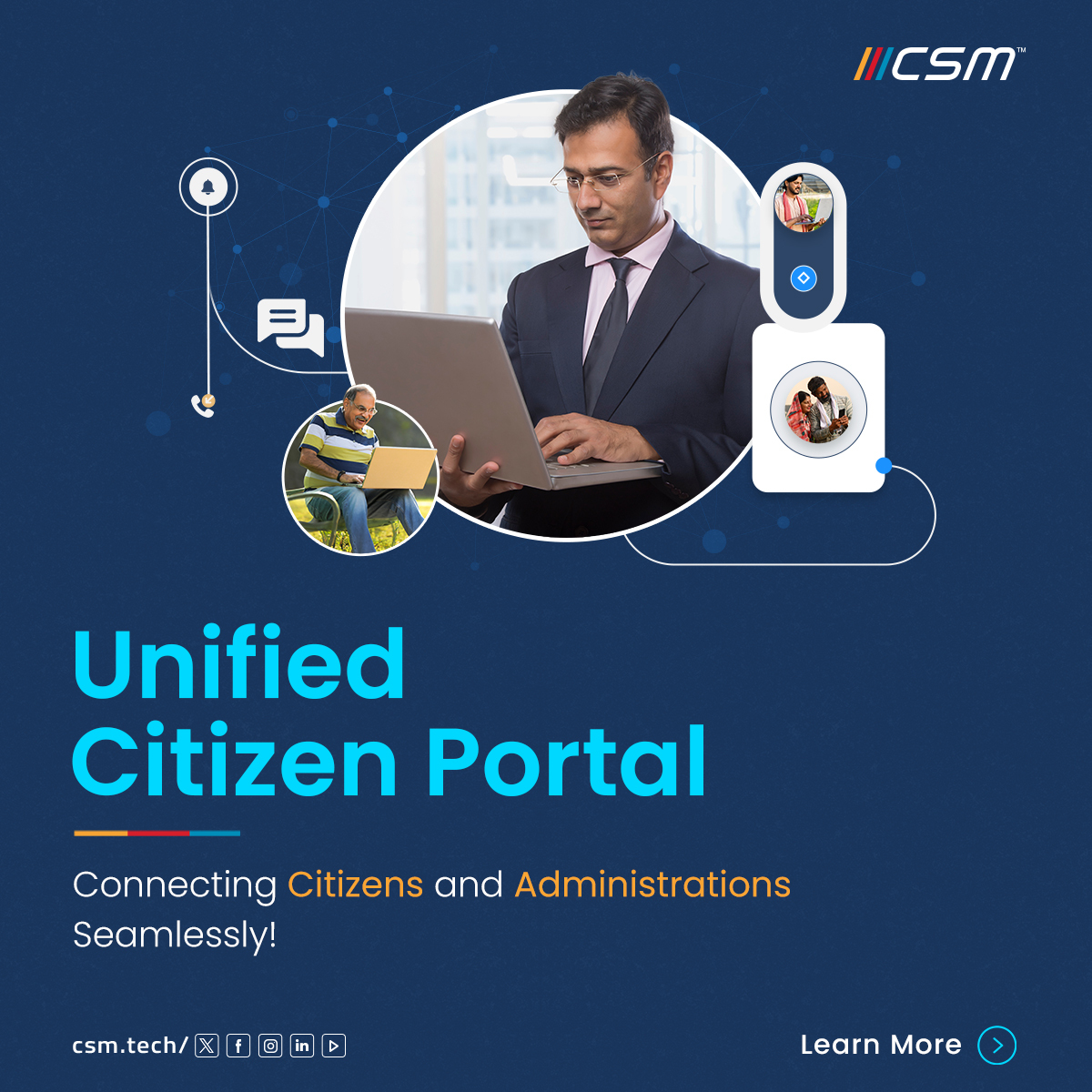 CSMTechnologies's tweet photo. Simpler. Faster. More Accessible.
The Unified Citizen Portal ensures faster services and improved interactions for citizens.
Learn More: https://t.co/guky8DigXn
#CSMTech #DigitalGovernance #PublicServices #UnifiedServices #SmartCitySolutions #TechForGovernance https://t.co/9tIe75GPOV