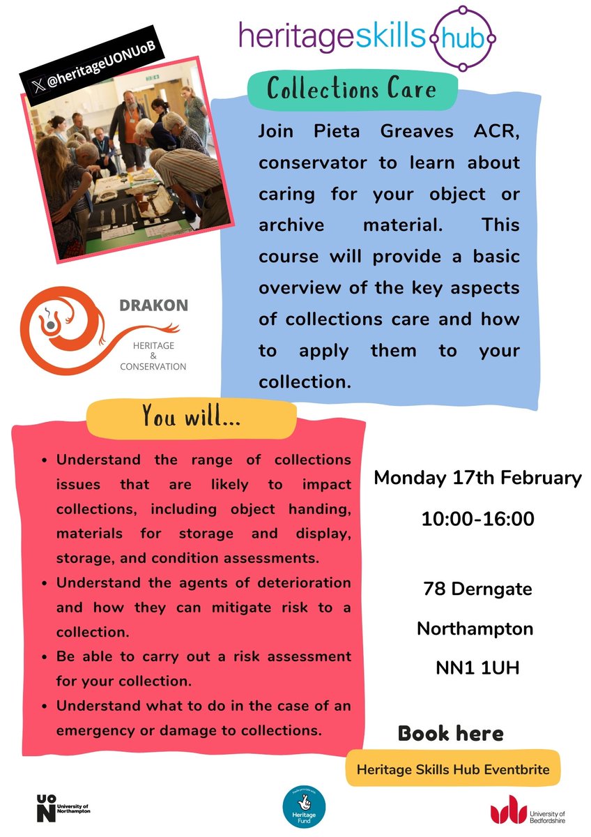 Collections Care for the non-conservator.

Perfect to upskills staff and volunteers.

Thanks to <a href="/78Derngate/">78 Derngate</a>  for hosting us and to <a href="/HeritageFundUK/">The National Lottery Heritage Fund</a>  for making it possible to provide such amazing FREE opportunities!

Book your free place here: eventbrite.co.uk/e/111976272344…