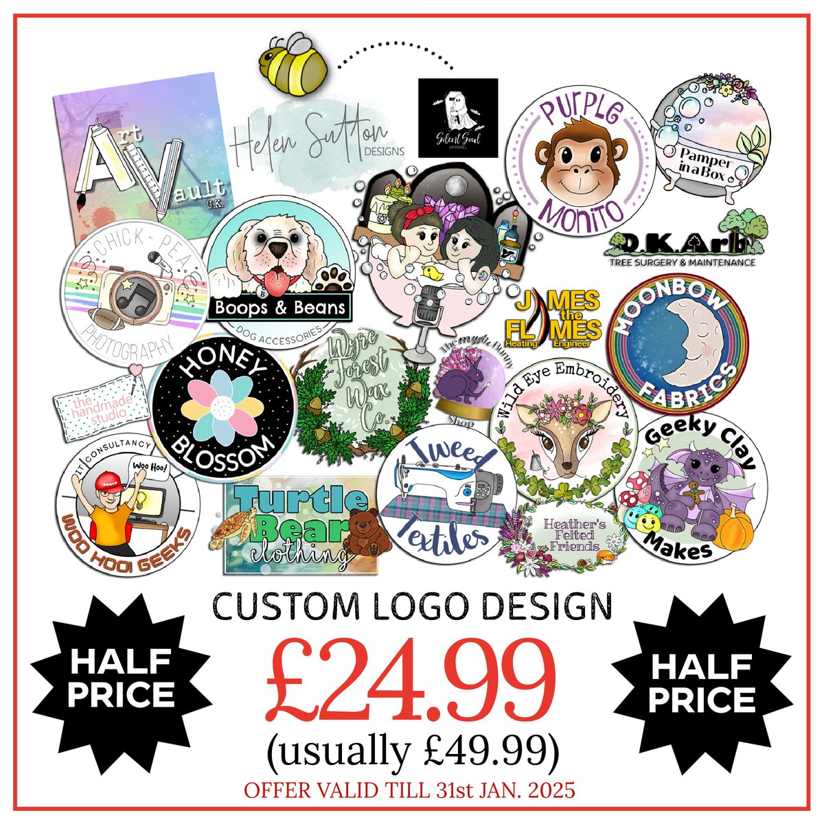 HeartFelty's tweet image. 11 days remaining on my #monthlyoffer . . . .  HALF PRICE #customlogodesign (£24.99 - usually £49.99)

TO BOOK IN - pop me a dm or email heartfelty@gmail.com