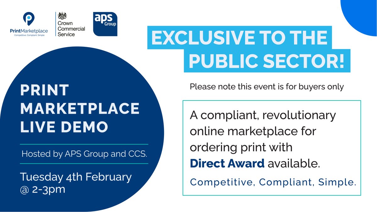 The APS Group (@aps_group) on Twitter photo Are you a #printbuyer in the #publicsector?
Join us & <a href="/gov_procurement/">CrownCommercialServ</a> for a free online demo of Print Marketplace, a compliant, Direct Award framework for purchasing #print that contributes towards your #socialvalue & #sustainability goals.
Register 👉 bit.ly/4joXUqd Are you a #printbuyer in the #publicsector?
Join us & <a href="/gov_procurement/">CrownCommercialServ</a> for a free online demo of Print Marketplace, a compliant, Direct Award framework for purchasing #print that contributes towards your #socialvalue & #sustainability goals.
Register 👉 bit.ly/4joXUqd