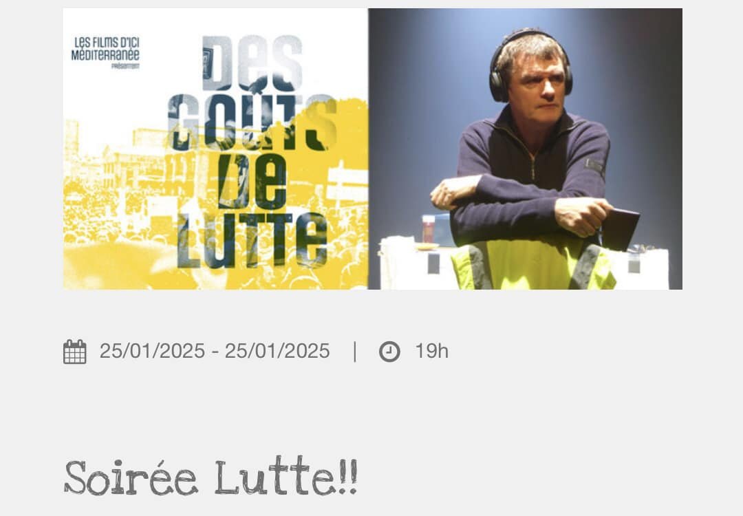 CEPEL (@cepel_um) on Twitter photo Projection du film documentaire des goûts de lutte de Emmanuelle Reungoat & Pierre-Olivier Gaumin le 25 janvier 2025 à 19h au Théâtre La Vista à Montpellier
theatrelavista.fr/events/soiree-… Projection du film documentaire des goûts de lutte de Emmanuelle Reungoat & Pierre-Olivier Gaumin le 25 janvier 2025 à 19h au Théâtre La Vista à Montpellier
theatrelavista.fr/events/soiree-…