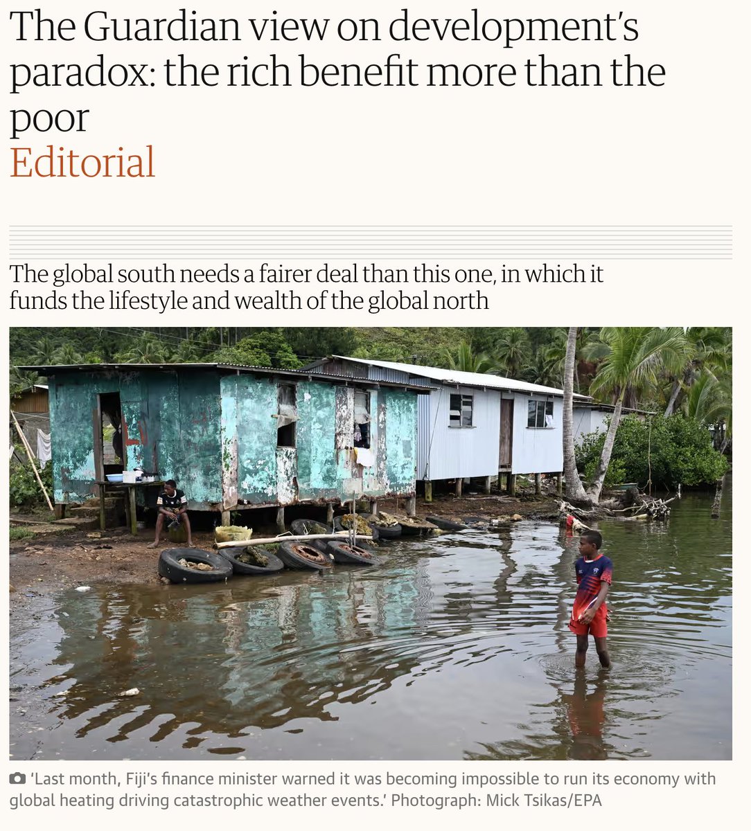 In yesterday's editorial, The Guardian suggests three important reforms to global governance that would help close the economic divide between the North and the South.

They are spot on: debt relief, fair climate funding and reformed trade rules to empower the South.