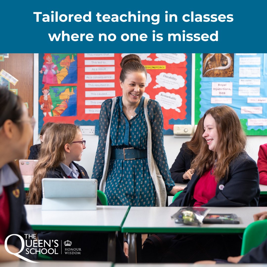 TheQueensSchool's tweet image. Our class sizes allow teachers to give personalised attention to every girl, ensuring no one is overlooked. Each pupil receives the support she needs to reach her full potential. #SmallClassesBigResults #TailoredTeaching #PersonalisedLearning #QueensSchoolChester