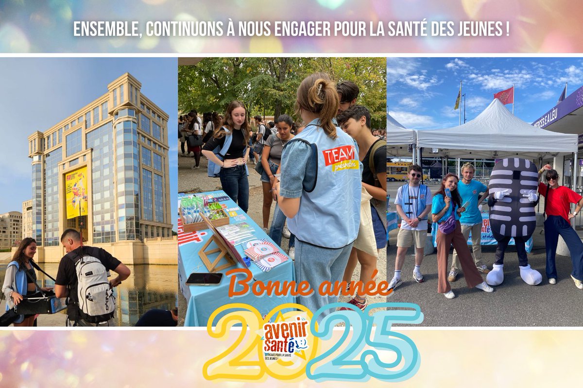 L'association Avenir Santé vous souhaite une excellente année 2025 !
Nous tenons à remercier chaleureusement toutes celles  et ceux qui s'engagent dans nos actions en faveur de la santé des jeunes et tous les partenaires qui les soutiennent !
Nous continuerons à agir ensemble