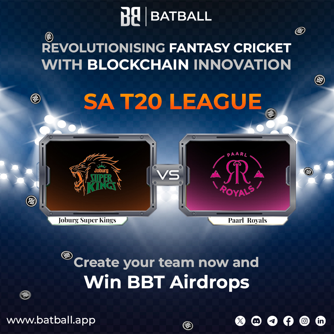 batball_app's tweet photo. ✨ Win Up to 30 BBT #Airdrops per match by joining today’s Mini Contests!

🔥 Today’s SAT20 Matches:
1️⃣ @JSKSA20  🆚 @paarlroyals 

💡 Claim #15BBT Airdrops by joining us on social media! Grow your BBT to participate in these exciting contests.

🛡️ Create Your Team Now: https://t.co/Hspt7HdQzI

🎯 Don’t wait—turn your cricket knowledge into rewards. Play now! 💪✨

#FantasyCricket #SAT20 #SA2025