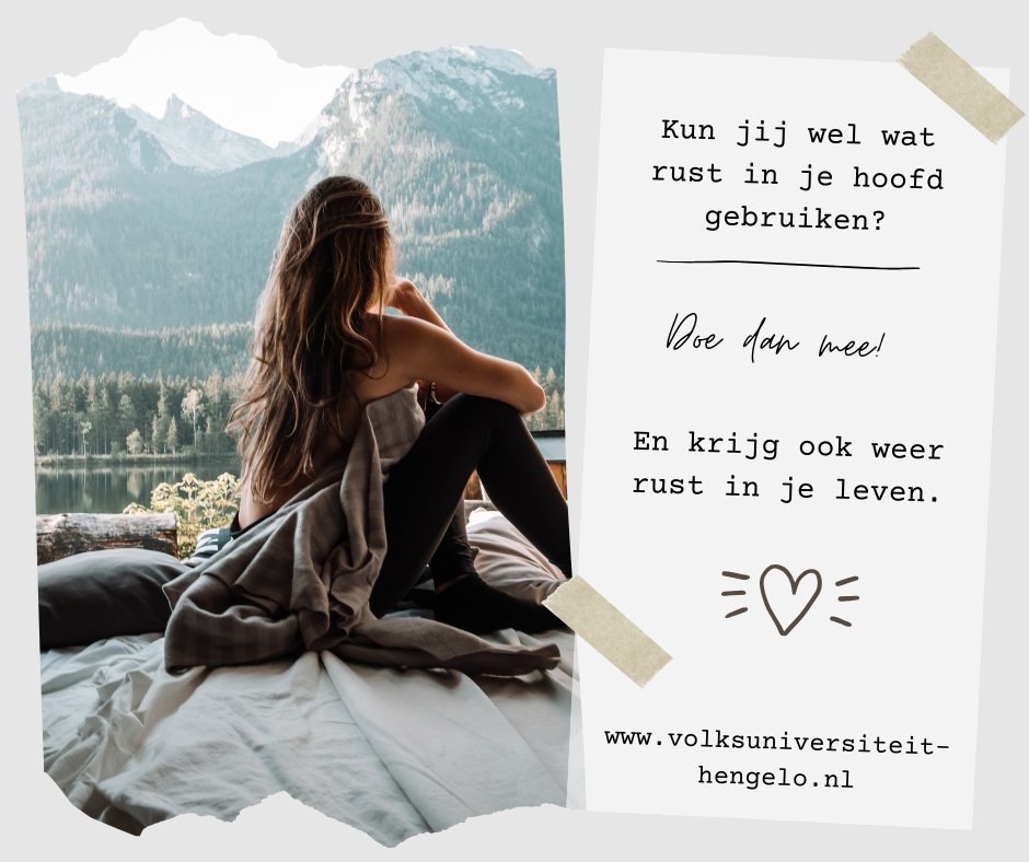 Op 30 januari a.s. start de cursus 'Rust in je hoofd, rust in je leven'. Deze cursus staat in het teken van het aarden of verankeren van jouw energie in jezelf. Door aarden krijg je rust in je hoofd, je zet jezelf vaker centraal en je stopt met piekeren. ap.lc/oxwXT