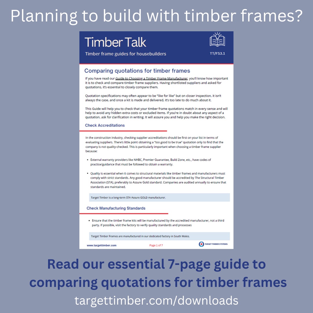 target_timber's tweet photo. If you're planning to build with timber frames, it's essential that you compare quotations carefully.
Download our handy guide and use the checklist to help you make an informed choice.
https://t.co/mFRCZa8fNk #timberframe #housebuilding #selfbuilding #offsiteconstruction https://t.co/4Bui4GSBqR