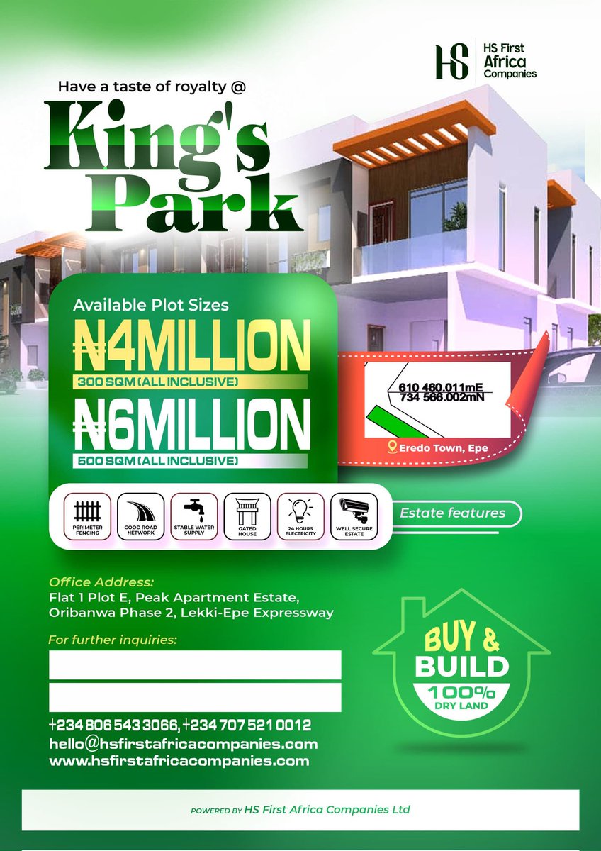 hsfirstafrica's tweet photo. The time to invest in King's Park Estate is now!

#pricereview #InvestNowNotLater #successful2024 https://t.co/O9w4Rg5nX3