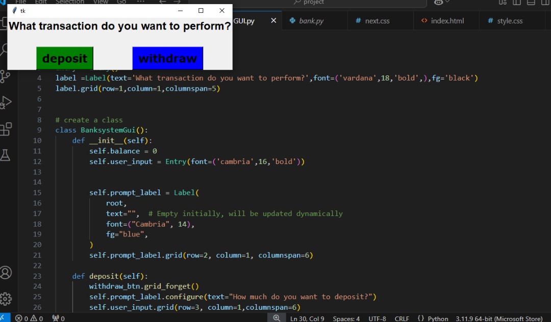 sodik_adeyemi's tweet image. 💻✨ Building an Interactive Bank System GUI with Python & Tkinter! 🚀
Manage deposits 💰 and withdrawals 💵 dynamically while mastering GUI design.
Empowering coding creativity one project at a time! 🖥️💡
#PythonProgramming #CodeYourDreams #GUIDevelopment #TkinterMagic