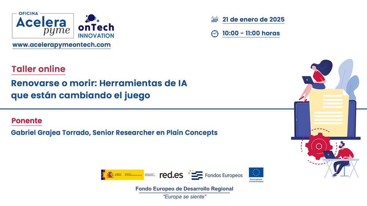 OnTechOAP's tweet photo. #Pymes y autónomos interesados en la #digitalización de sus negocios, pueden aún inscribirse en el webinar 'Renovarse o morir: Herramientas de IA que están cambiando el juego' que celebra mañana #AceleraPymeonTech con Gabriel Grajea de @plainconcepts 👇
https://t.co/o1kIrQlkvq https://t.co/fr5UaVU5tf