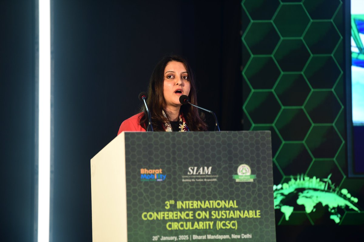siamindia's tweet photo. Speaking on “Metals & Mobility: Building a Greener Future for Transportation” at 3rd International Conference on Sustainable Circularity (ICSC) organised alongside the Bharat Mobility Global Expo 2025, Ms. Sonal Choithani, Vice President & Head of Market Development, Vedanta, said, “Both Zinc and Aluminium are infinitely recyclable. Hindustan Zinc is World’s No.1 most sustainable metals and mining company as per by S&P Global. Steel constitutes over 70% of most vehicle bodies, and Zinc is single most effective material to protect steel from corrosion. India loses 5% of its GDP to corrosion. World over 80% of cars are made of galvanized steel. Indian consumers are using severely compromised cars. Indian consumers should be sensitized on this subject.”

#BharatMobility #BharatEMobility #MobilityReimagined #BharatMobilityGlobalExpo2025 #BharatMobility2025 #SIAMIndia #SIAM #BTNR #FutureOfMobility #Chakriyata_SIAM #SustainableMobility #SIAMXBharatMobility25 #SIAMXAUTOEXPO25 #AutoExpo2025