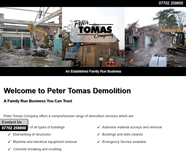 OMD Websites launches #responsive #website for #Rushden #Northamptonshire business Peter Tomas Demolition: Carriers out all aspects of demolition &amp; clearance in Northampshire and surrounding areas, including the removal &amp; disposal of Asbestos petertomasdemolition.co.uk